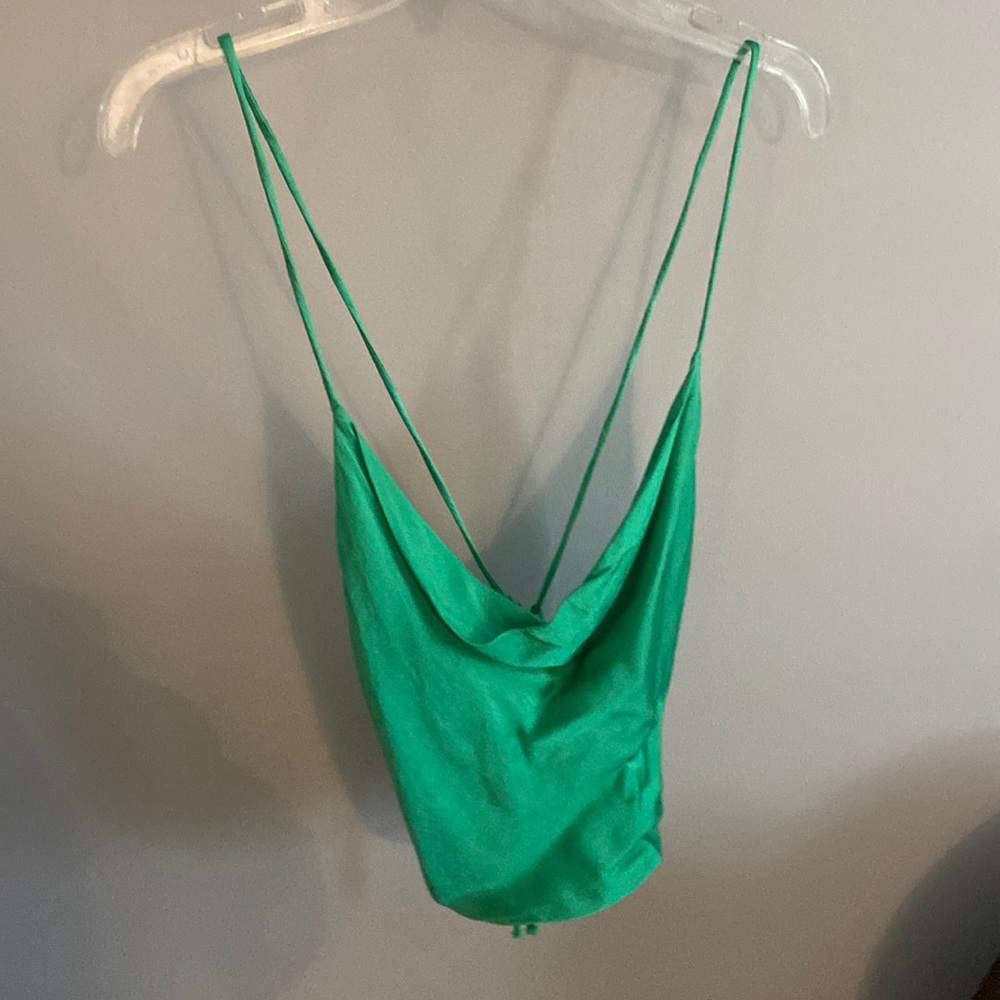 Zara cross back green satin tank top